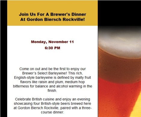 Gordon Biersch Beer Dinner Invitation