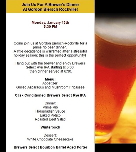 Gordon Biersch Prime Rib Beer Dinner Invitation