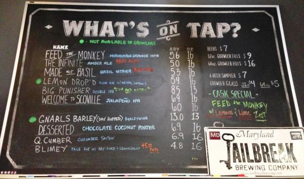 Jailbreak Brewing Company chalkboard