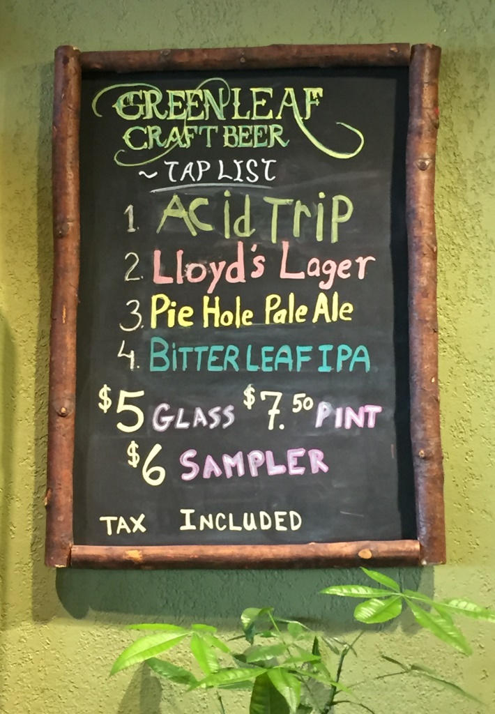Green Leaf Brewing Company chalkboard