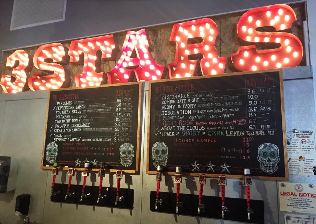 3 Stars Brewing taps and chalkboard