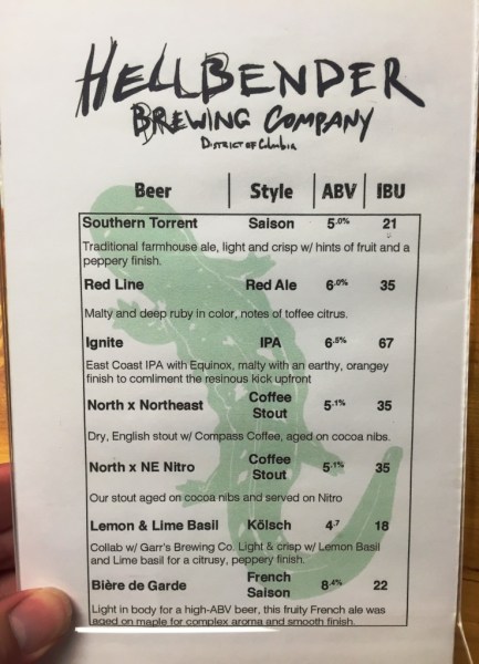 Hellbender beer menu