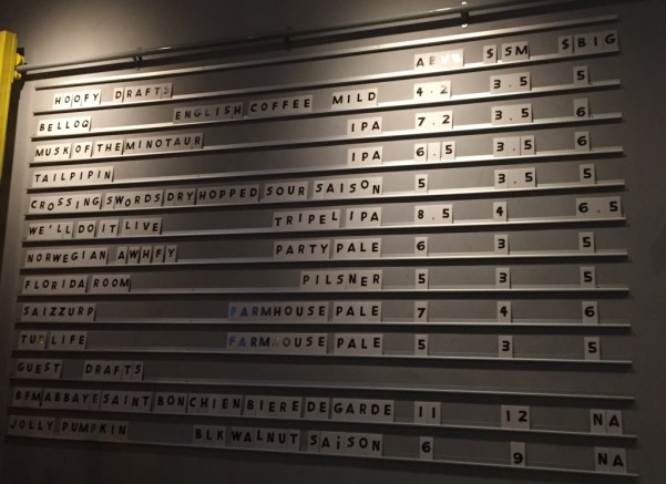 Hoof Hearted Brewery and Kitchen Beer Board